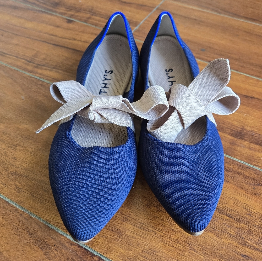 Rothy’s Sapphire Blue Mary Jane Bow Flats Pointed Toe Balletcore Size 8 - Picture 5 of 16